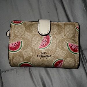Coach medium corner zip wallet in signature canvas with watermelon print